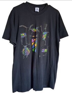 Vintage 90s Abstract Art Graphic T-Shirt | Black Single Stitch Tee | Adult Size